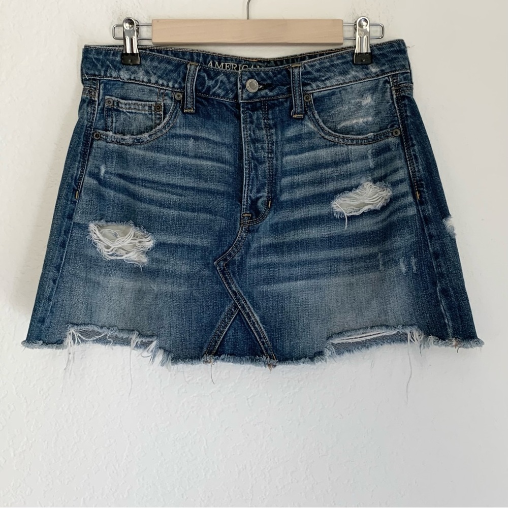AEO Distressed Denim Mini Skirt